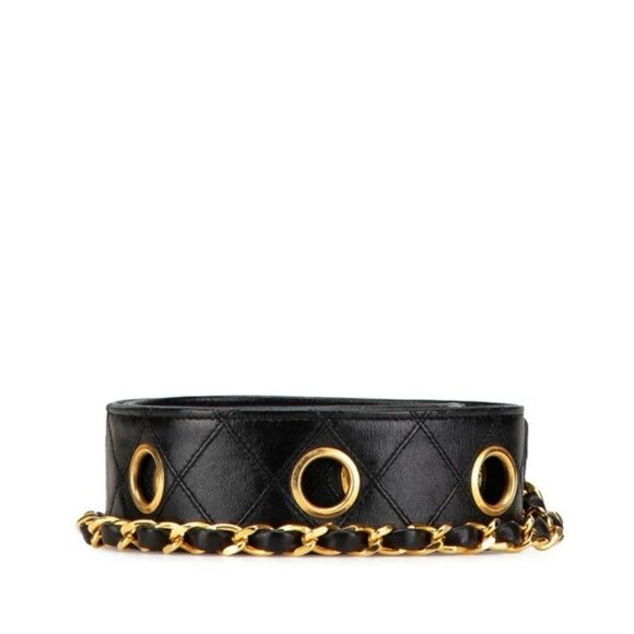 Authentic CHANEL vintage black lambskin runway belt 70cm - Picture 1 of 10
